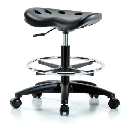 E Com Interion Polyurethane Tractor Stool W/ Foot Ring - Black w/ Black Base PTMBSL-RG-CF-RC-BLK